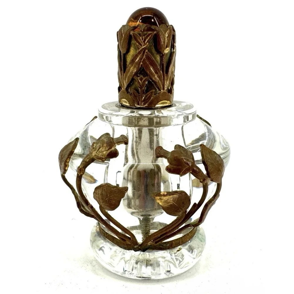 ANTIQUE 1920-30s STRIKALITE ART DECO GLASS LIGHTER w/BRASS ORMOLU TABLE TOP